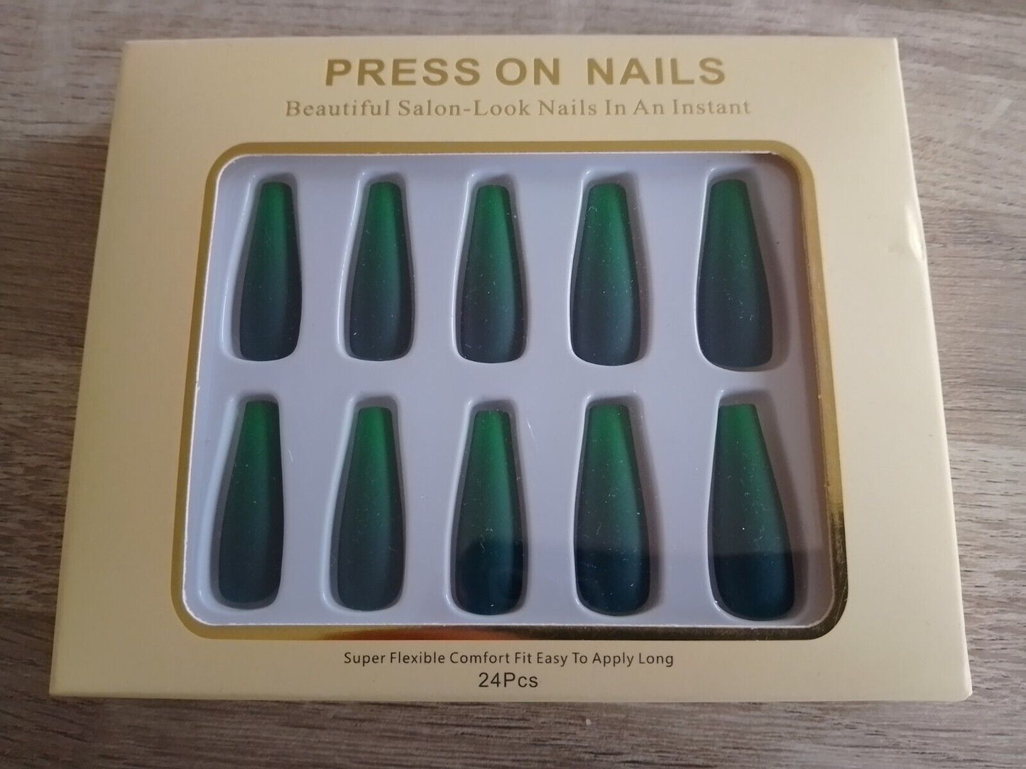 False Nails Dark Jade Green Ombre Fade Gradient Stiletto